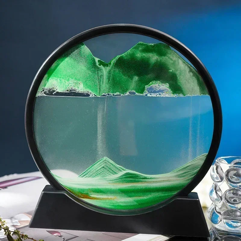 3D Moving Sand Art – Unique DecorationRound glass artwork with flowing sand. Perfect for adding a relaxing and elegant touch to your office or home.