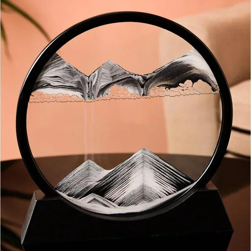 3D Moving Sand Art – Unique DecorationRound glass artwork with flowing sand. Perfect for adding a relaxing and elegant touch to your office or home.
