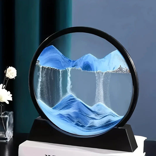 Dynamic Quicksand Desk Decor,Glass Moving Sand Art Dome for Home & Office,Blue red yellow 3D Flowing Sand Art Glass Decoration